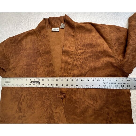 Chico's Womens Brown Animal Print Faux Suede Kimono Jacket Size M/L Lightweight - Picture 6 of 7